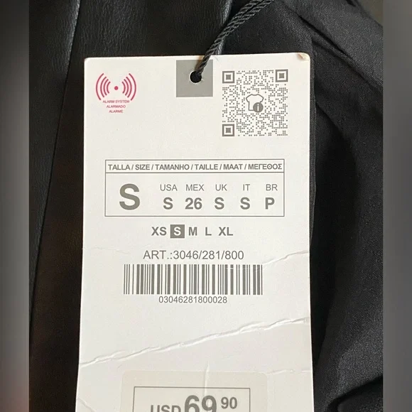 NWT. Zara Black Faux Leather Peplum Blazer/Jacket. Size L, XL. - Picture 16 of 16